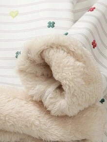 Elladie kids 女童愛心花朵條紋保暖內裡加厚運動衫與寬腿褲2件套，甜美休閒秋冬日常上學穿搭 - 白色 - 查看 5