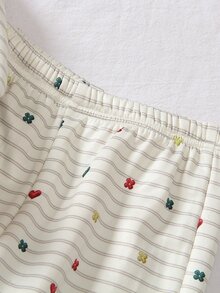 Elladie kids 女童愛心花朵條紋保暖內裡加厚運動衫與寬腿褲2件套，甜美休閒秋冬日常上學穿搭 - 白色 - 查看 8