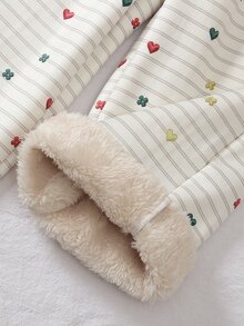 Elladie kids 女童愛心花朵條紋保暖內裡加厚運動衫與寬腿褲2件套，甜美休閒秋冬日常上學穿搭 - 白色 - 查看 6