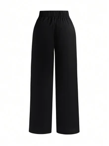 Femmeverse Plus Size Casual Straight Leg Solid Color Formal Pants Graduation,Back To School,Teacher Outfits For Women Winter Fall Autumn - Black - View 2