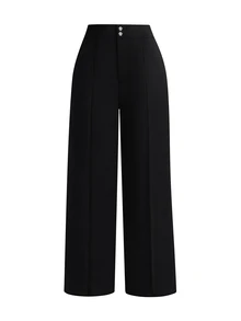 Femmeverse Plus Size Casual Straight Leg Solid Color Formal Pants Graduation,Back To School,Teacher Outfits For Women Winter Fall Autumn - Black - View 7