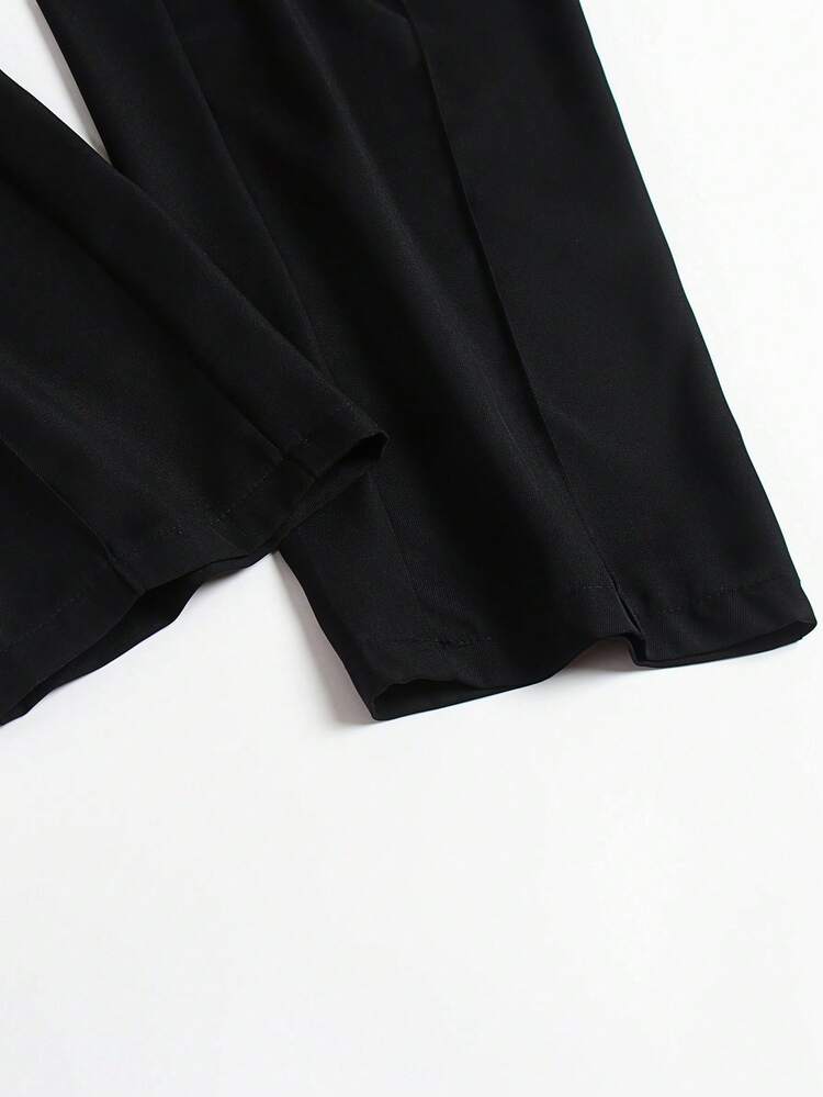 Femmeverse Plus Size Casual Straight Leg Solid Color Formal Pants Graduation,Back To School,Teacher Outfits For Women Winter Fall Autumn - Black - View 6