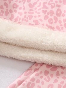Elladie kids 女童粉色豹紋 Centaur 內層保暖加厚運動衫與寬腿褲 2 件套，甜美休閒秋冬日常上學穿搭 - 粉色 - 查看 6