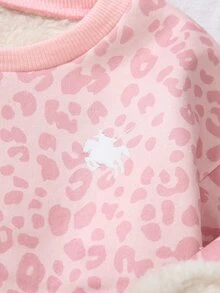 Elladie kids 女童粉色豹紋 Centaur 內層保暖加厚運動衫與寬腿褲 2 件套，甜美休閒秋冬日常上學穿搭 - 粉色 - 查看 7