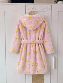 兒童女童休閒日常百搭舒適毛絨卡通黃鴨圖案家居服 秋季 - 彩色 - 查看 4