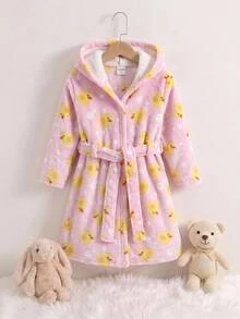 兒童女童休閒日常百搭舒適毛絨卡通黃鴨圖案家居服 秋季 - 彩色 - 查看 6