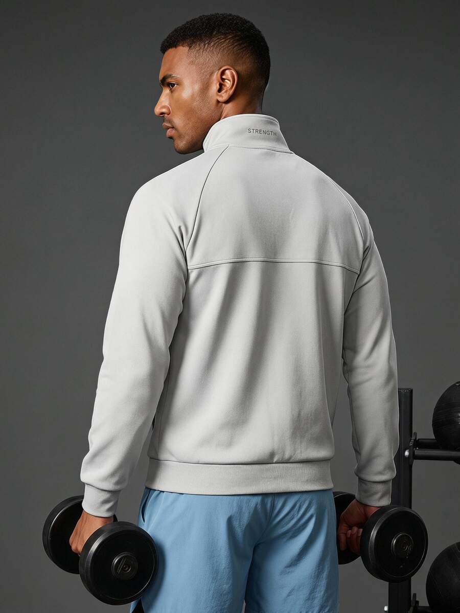 Coreblaze Boyfriend Style Men Letter Graphic Raglan Sleeve Zipper Up Stand Collar Sports Jacket Workout Tops Sports Jacket - White - View 1