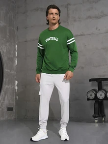 Coreblaze Boyfriend Style Men Simple Letter Printed Round Neck Long Sleeve Sports Sweatshirt Boyfriend Style Men Sweatshirt - Green - View 5