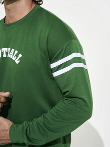 Coreblaze Boyfriend Style Men Simple Letter Printed Round Neck Long Sleeve Sports Sweatshirt Boyfriend Style Men Sweatshirt - Green - View 3