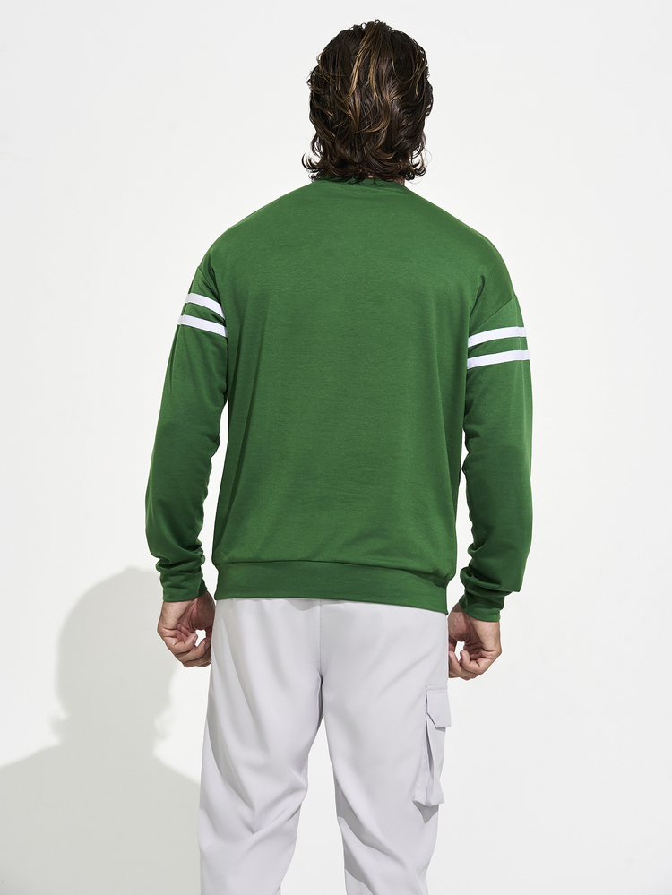 Coreblaze Boyfriend Style Men Simple Letter Printed Round Neck Long Sleeve Sports Sweatshirt Boyfriend Style Men Sweatshirt - Green - View 2