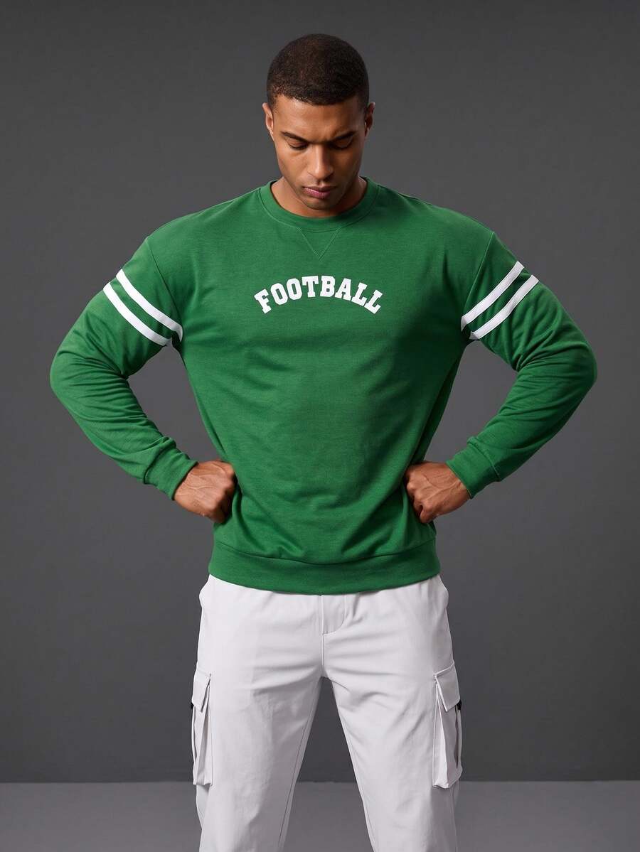 Coreblaze Boyfriend Style Men Simple Letter Printed Round Neck Long Sleeve Sports Sweatshirt Boyfriend Style Men Sweatshirt - Green - View 1