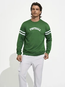Coreblaze Boyfriend Style Men Simple Letter Printed Round Neck Long Sleeve Sports Sweatshirt Boyfriend Style Men Sweatshirt - Green - View 4