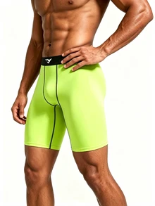 Coreblaze Men's Geometric Print Neon Green Sports Base Layer Shorts, Gym - Green - View 3