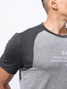 Coreblaze T-shirt de sport à manches courtes simple et décontracté de style boyfriend avec couleurs contrastées pour hommes. Chemise de compression pour hommes. - Noir - Voir 3