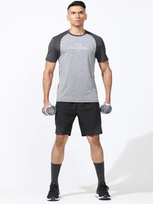 Coreblaze T-shirt de sport à manches courtes simple et décontracté de style boyfriend avec couleurs contrastées pour hommes. Chemise de compression pour hommes. - Noir - Voir 6