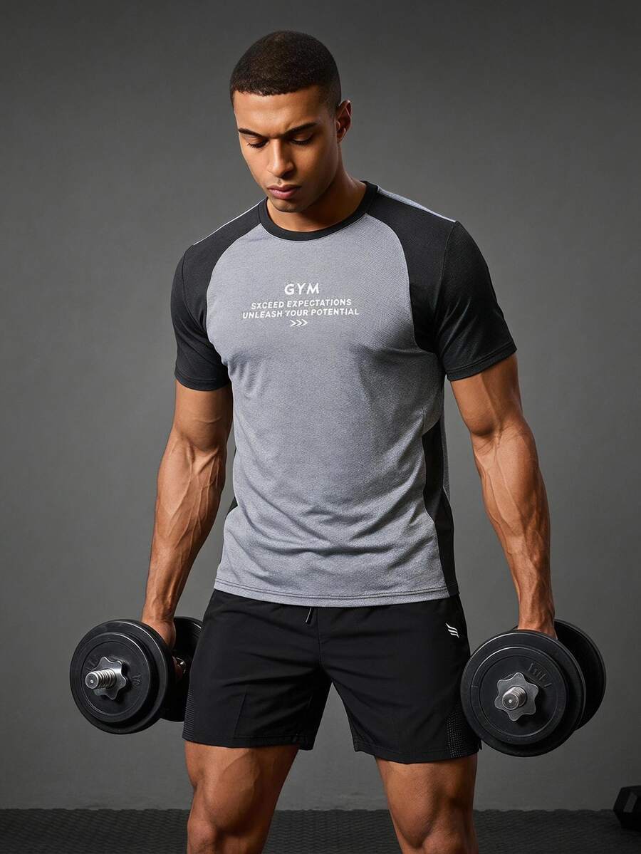 Coreblaze T-shirt de sport à manches courtes simple et décontracté de style boyfriend avec couleurs contrastées pour hommes. Chemise de compression pour hommes. - Noir - Voir 1
