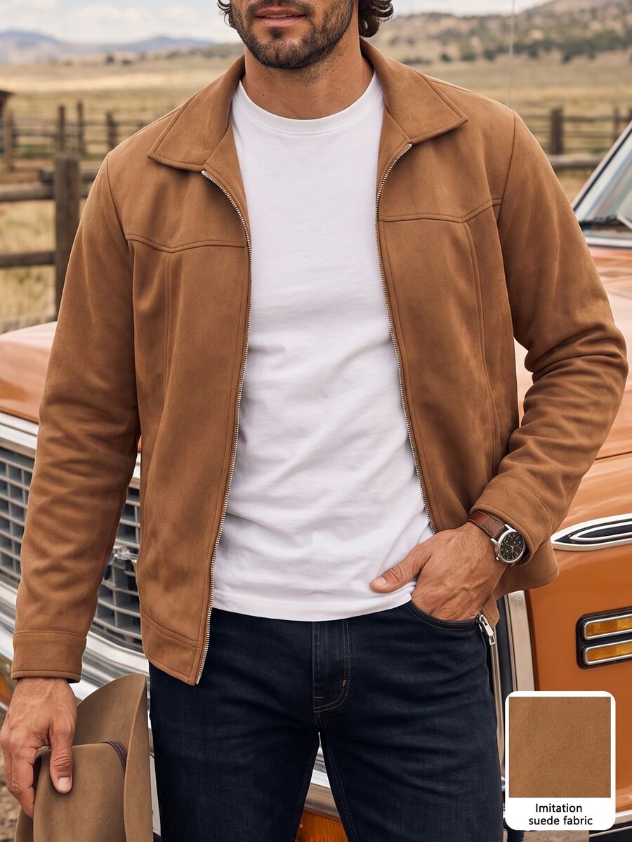 DREXORIN Men's Solid Color Casual Style Jacket, Pocket Design, Suitable For Daily Wear, Also An Ideal Gift For Boyfriend And Husband - Brown - View 1
