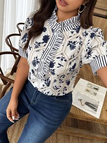 Weeklong Women's Patchwork Frill Trim Loose Blouse, French Casual Top, Daily & Holiday Wear, Spring/Summer Chic - Multicolor - View 4
