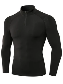 Coreblaze Boyfriend Style Men Quarter Zipper Raglan Sleeve Sports Tee Long Sleeve Shirt Workout Tops Breathable Compression Shirt Men - Black - View 3