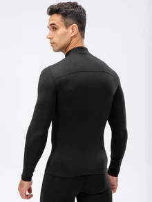 Coreblaze Boyfriend Style Men Quarter Zipper Raglan Sleeve Sports Tee Long Sleeve Shirt Workout Tops Breathable Compression Shirt Men - Black - View 2