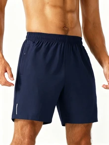 Coreblaze Men's Elastic Waist Pocket Design Casual Sports Shorts - Navy Blue - View 7