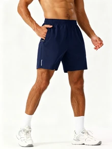 Coreblaze Men's Elastic Waist Pocket Design Casual Sports Shorts - Navy Blue - View 4