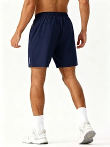 Coreblaze Men's Elastic Waist Pocket Design Casual Sports Shorts - Navy Blue - View 2