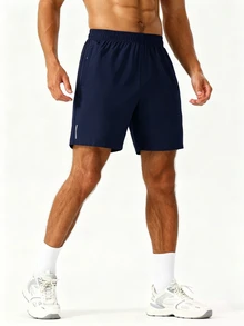 Coreblaze Men's Elastic Waist Pocket Design Casual Sports Shorts - Navy Blue - View 3