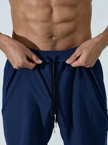 Coreblaze Men's Elastic Waist Pocket Design Casual Sports Shorts - Navy Blue - View 5