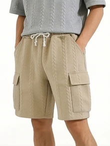 Coreblaze Men's Solid Color Casual Loose Drawstring Sports Shorts - Khaki - View 3
