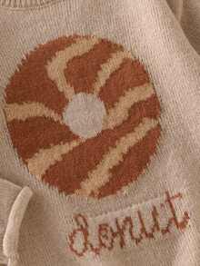 女童甜甜圈與字母圖案針織毛衣 秋冬款 - 卡其色 - 查看 5