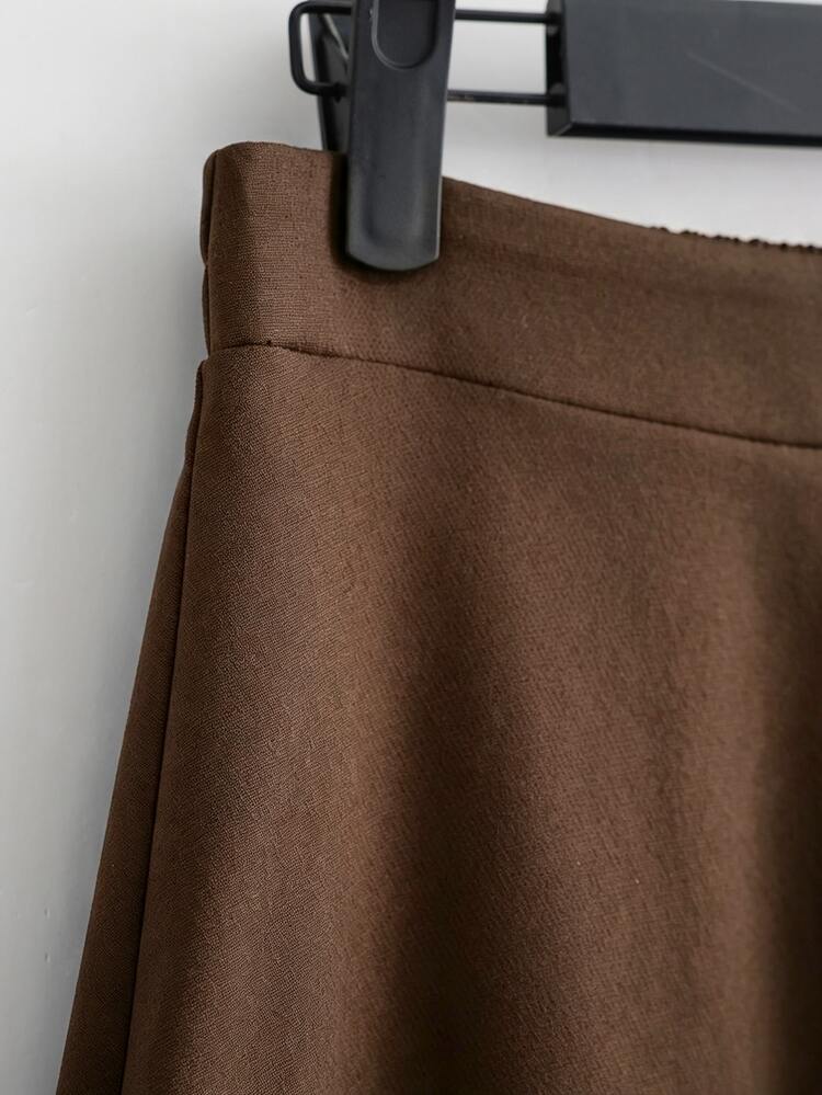 Franclia Women's Striped Minimalist Long Sleeve Shirt And Solid Color Midi Skirt Set - Brown - View 4