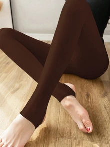 SHEIN Unity Women's Solid Color Casual Versatile Daily Wear Tight Leggings - Brown - View 1