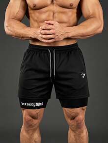 Coreblaze Men's Drawstring Waist Casual Versatile Daily Travel Sports Shorts, Gym - Black - View 1
