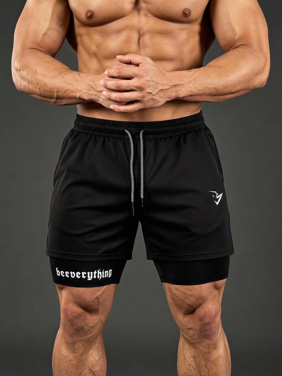 Coreblaze Men's Drawstring Waist Casual Versatile Daily Travel Sports Shorts, Gym - Black - View 1