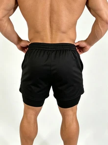 Coreblaze Men's Drawstring Waist Casual Versatile Daily Travel Sports Shorts, Gym - Black - View 2