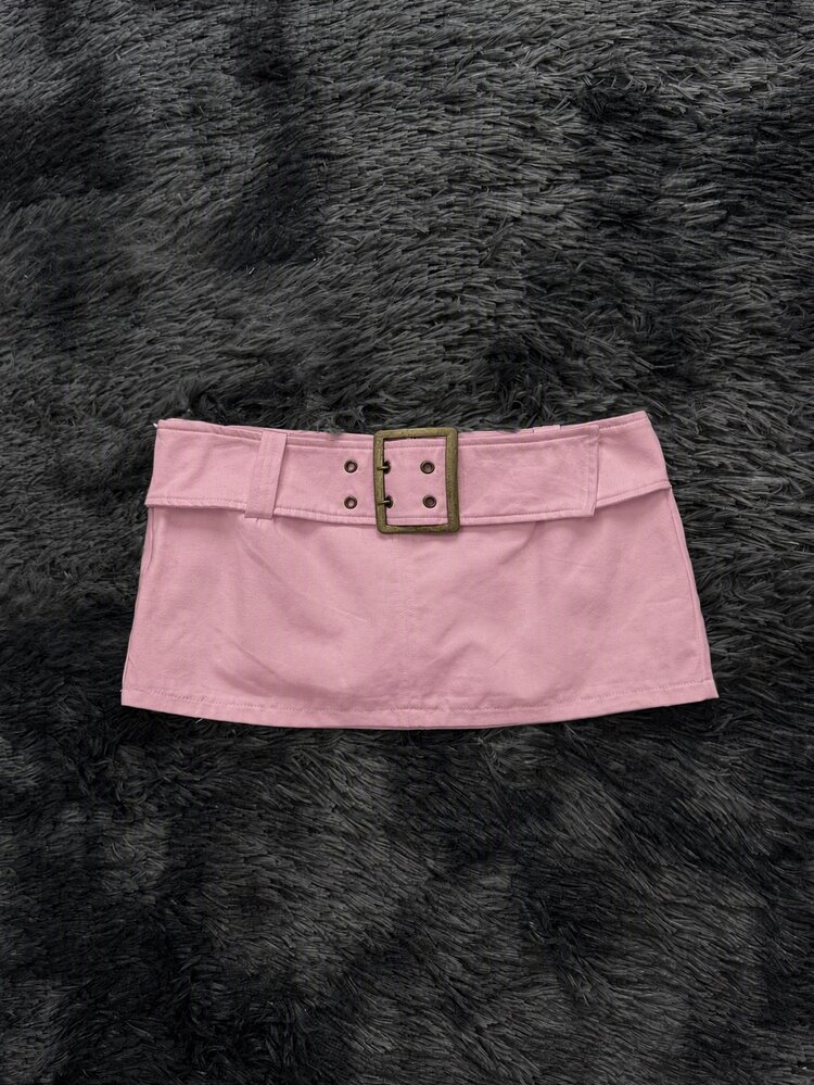Attitoon Women's Solid Color Waist Eyelet Buckle Design Skort - Pink - View 8