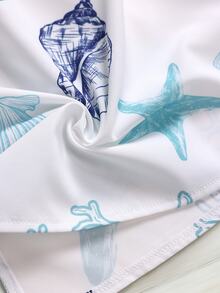 Weeklong Plus Size Women Spring/Summer Ocean Element Print Cap Sleeve Casual Vacation Shirt Chic - Blue and White - View 8