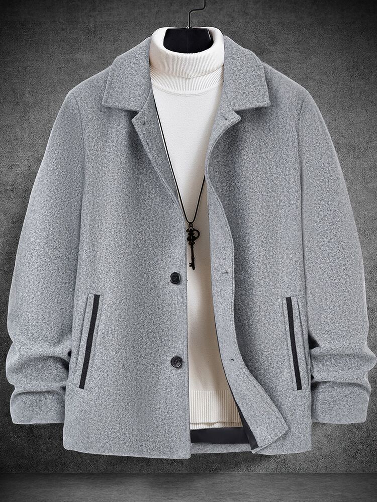 Manfinity CasualCool Men's Grey Subtle Patterned Lapel Collar Slim Fit Commuter Business Overcoat - Grey - View 3