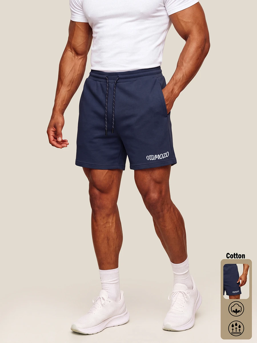 OTTIMOZO Men's Letter Print Drawstring Waist Pocket Sports Shorts, Gym,Baggy,Workout,Jogging ,Brands,Running,Sport , - Navy Blue - View 1