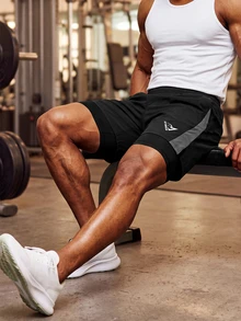 OTTIMOZO Men's Letter Print Double Layer Sports Compression Shorts, Gym - Black - View 6