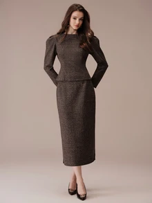 BELROSIE Elegant Comfortable French Vintage Commuter Chic Sophisticated Design Versatile Women's Long Sleeve Top And Skirt 2 Pieces Set - Multicolor - View 7