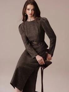 BELROSIE Elegant Comfortable French Vintage Commuter Chic Sophisticated Design Versatile Women's Long Sleeve Top And Skirt 2 Pieces Set - Multicolor - View 4
