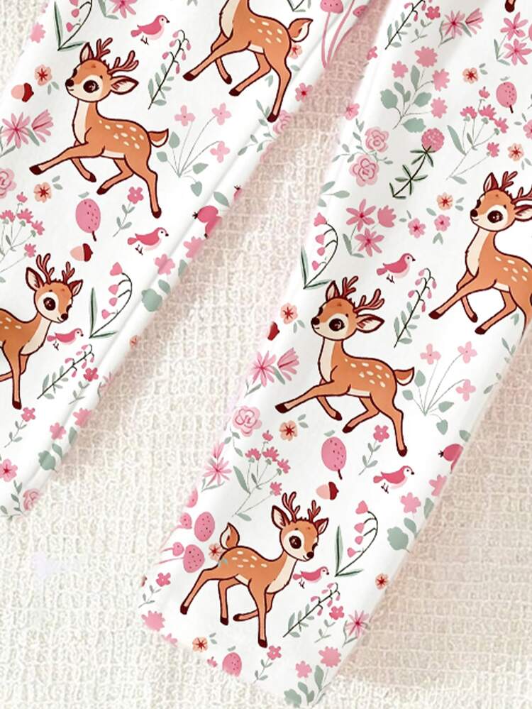 Christmas Baby GirlCasual Kawaii Cute Bow & Reindeer Graphic Crew Neck Sweatshirt & Leggings Set, Autumn Winter 2026 - Multicolor - View 7