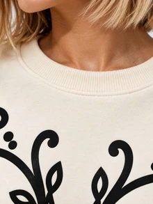 Zerodot Women Cream Graphic Printed Pullover Sweatshirt Casual Daily Fall Winter Pre Fall - Apricot - View 5