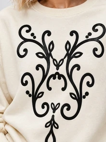 Zerodot Women Cream Graphic Printed Pullover Sweatshirt Casual Daily Fall Winter Pre Fall - Apricot - View 2