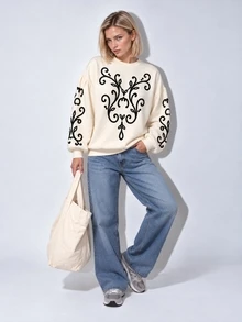 Zerodot Women Cream Graphic Printed Pullover Sweatshirt Casual Daily Fall Winter Pre Fall - Apricot - View 8
