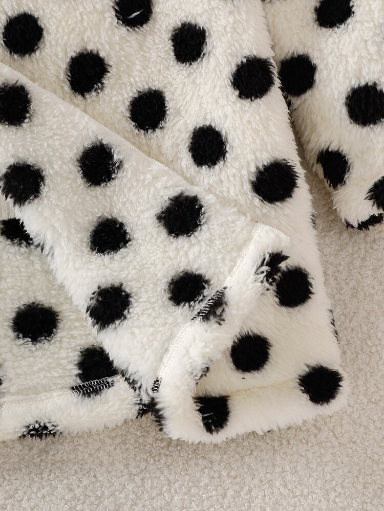 Tween Girl Cool Girl Cute Student School Heart Jacquard Fleece Collar Button-Up Mid-Length Autumn/Winter Jacket Coat White Polka Dot - White - View 6