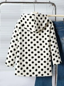 Tween Girl Cool Girl Cute Student School Heart Jacquard Fleece Collar Button-Up Mid-Length Autumn/Winter Jacket Coat White Polka Dot - White - View 2