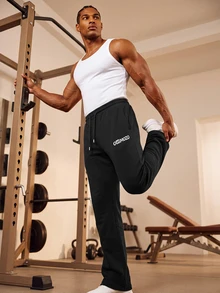 OTTIMOZO Men's Letter Print Sports Long Pants - Black - View 6